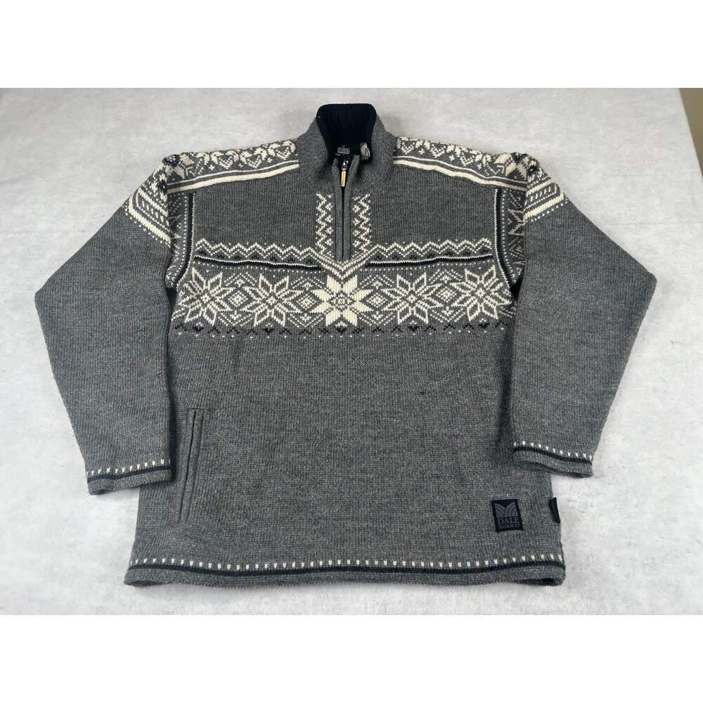 Dale Of Norway Sweater Men's Grey Sz M Wool Fair Isle 1/4 Zip Nordic Weaterproof